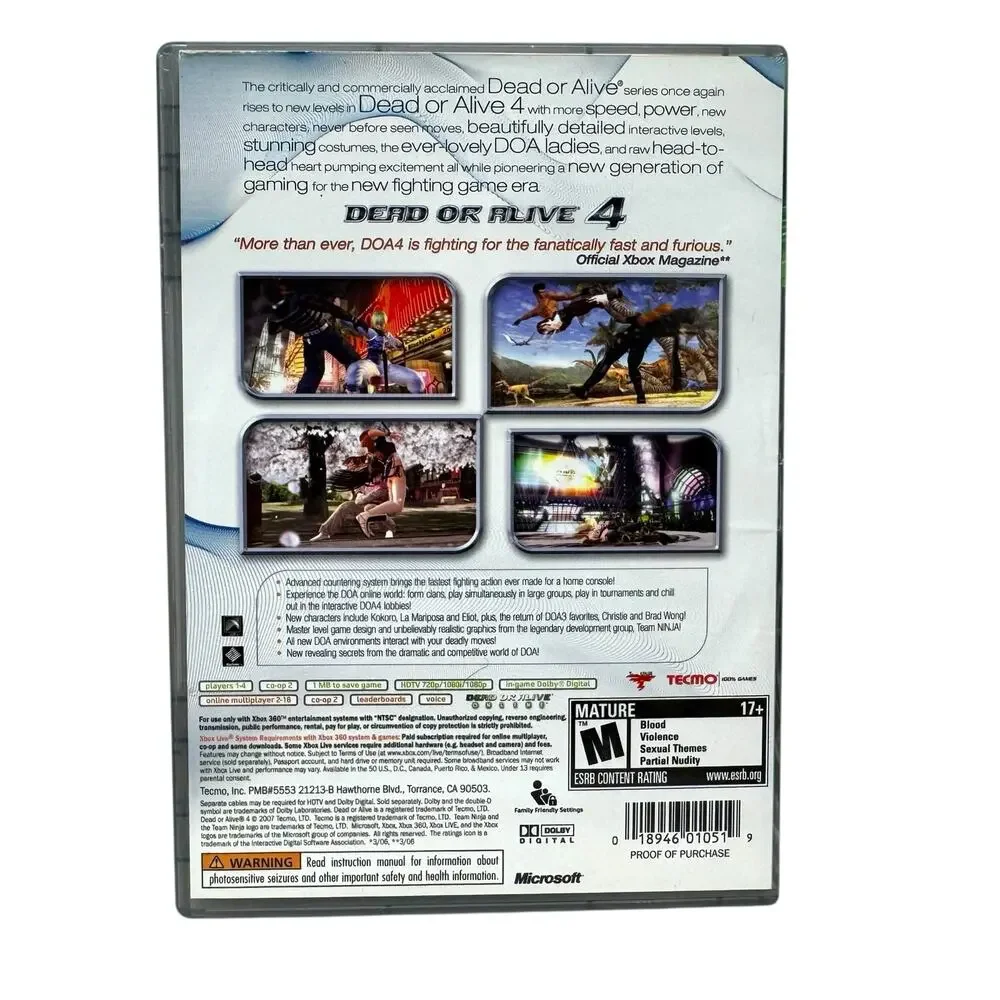 Dead Or Alive 4 XBox 360 Platinum Hits Complete Tested Working